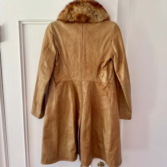 VINTAGE LUXE Arden B Leather Fur Collar Belted Trench - Picture 6 of 12